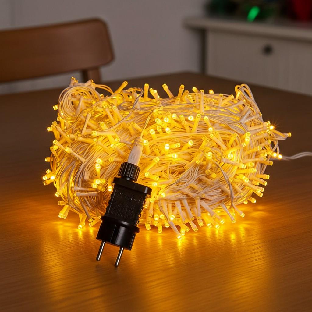 Гирлянда-нить уличная сетевая новогодняя 8 режимов 100 м 1000LED IP65 Белый/Желтый (CF1000L100MWY)