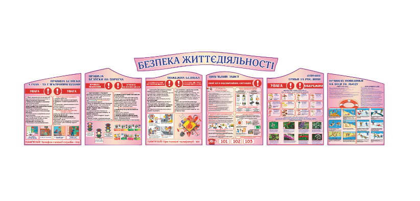 Стенд для учебных заведений "Техніка безпеки" из ПВХ 4100х1065 мм (BJ0010)