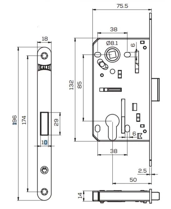Замок 232N В магнитный межкомнатный цилиндровый с ответной планкой латунь 50 мм (1-30202) - фото 2 Замок 232N В магнитный межкомнатный цилиндровый с ответной планкой латунь 50 мм (1-30202) - фото 2