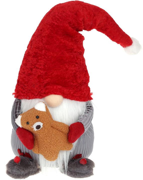 Игрушка мягкая Гном с Медведем 55 см Красный с серым