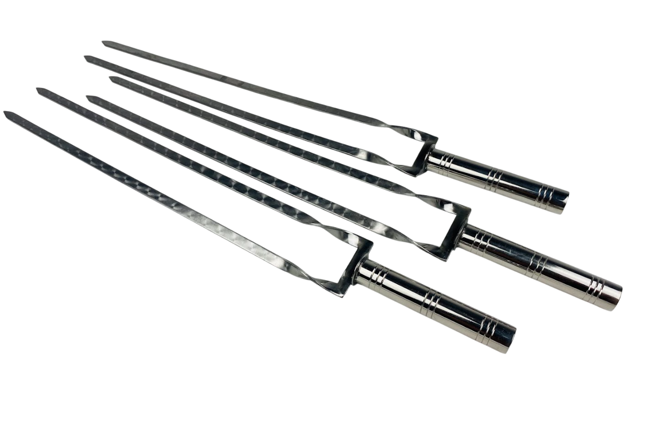 Набор двойных шампуров Серебро из нержавеющей стали 3 мм с трубчатой ручкой 62 см 3 шт. Серебряный (124-10-SH-3113)