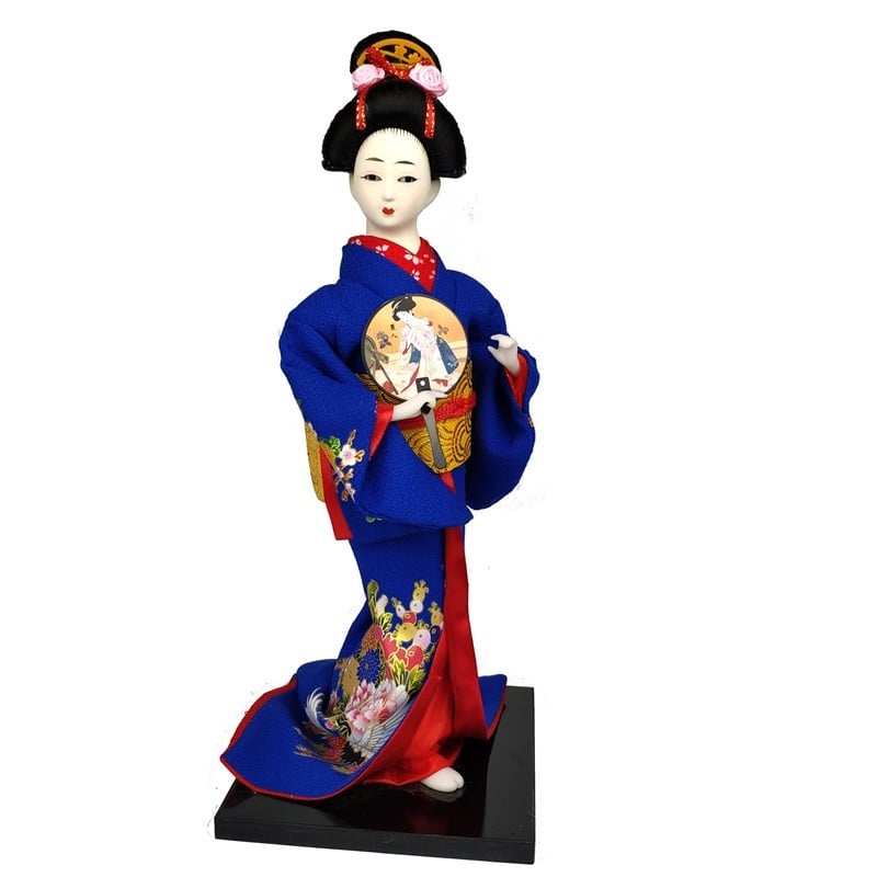 Лялька японська Гейша з опахалом 30 см Синій (C1021)