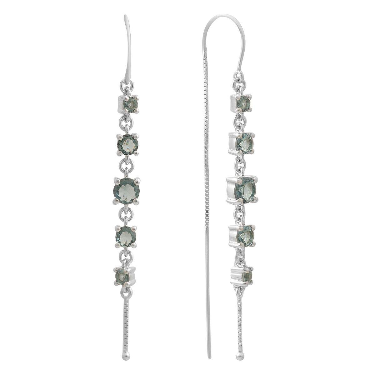 Срібні сережки-протяжки LoveR з круглою вставкою лондонського топазу