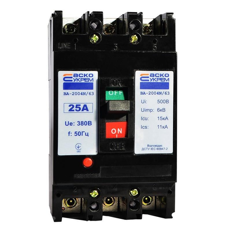 Автоматический выключатель силовой Аско-Укрем ВА-2004N/63 3 полюса 25А 15kA A0010040061 (51367)