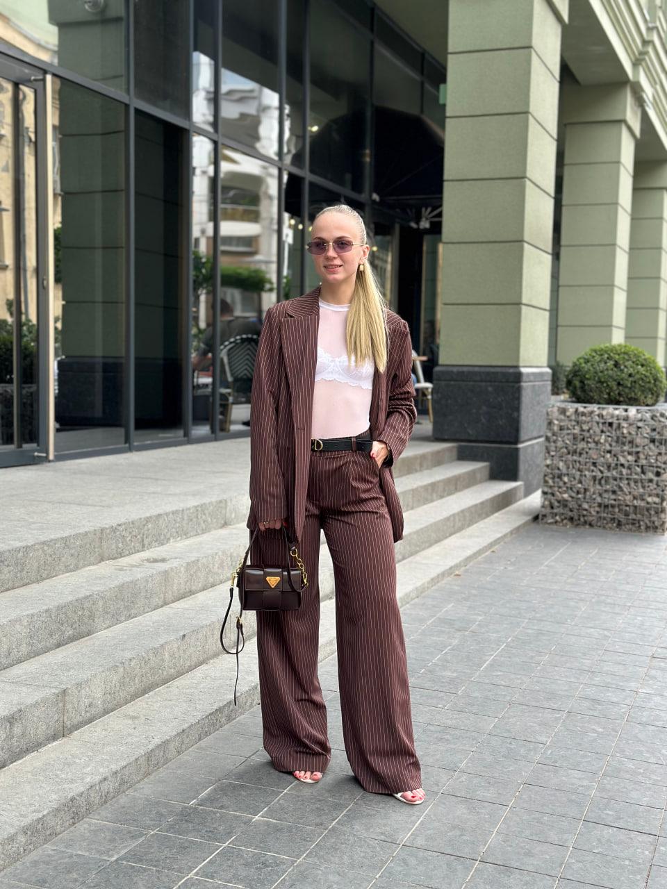 Костюм женский в полосочку пиджак/брюки S Шоколадный (2628190769) - фото 10