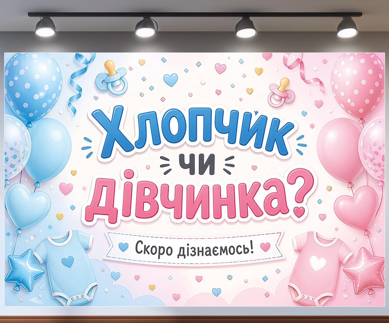 Баннер для фотозоны Gender Party Мальчик или Девочка с бодиками и звездочками 180x120см, №48802 Баннер для фотозоны Gender Party Мальчик или Девочка с бодиками и звездочками 180x120см, №48802