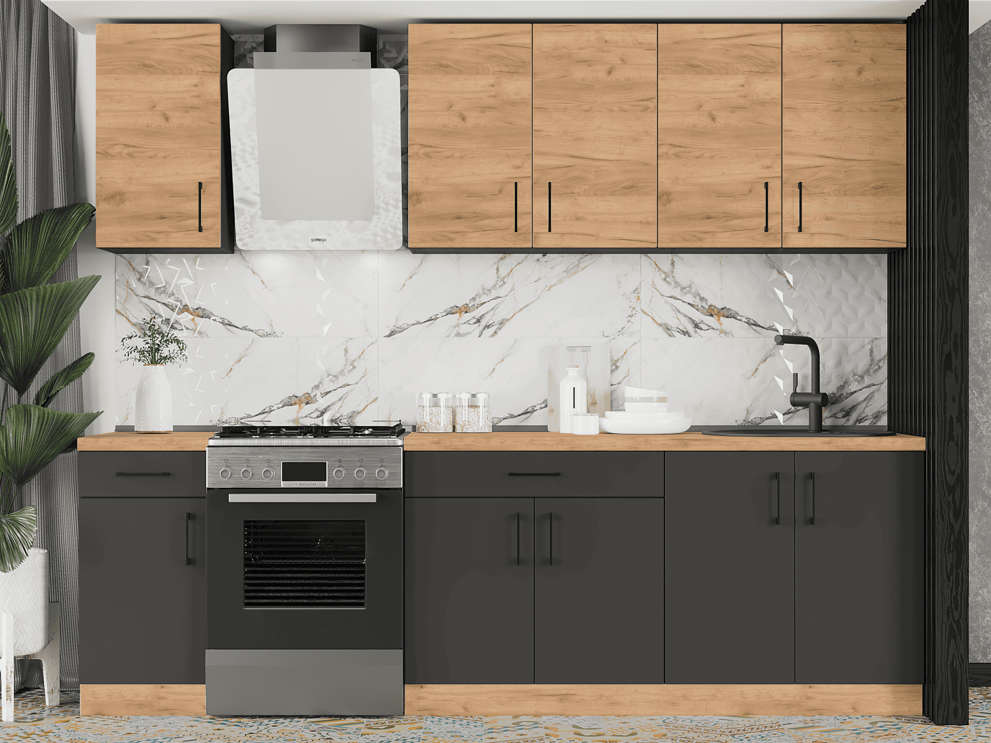 Кухня без столешницы и мойки Эверест К-3 Оптима ДСП 2,6 м Дуб Крафт Золотой/Антрацитовый (09167)