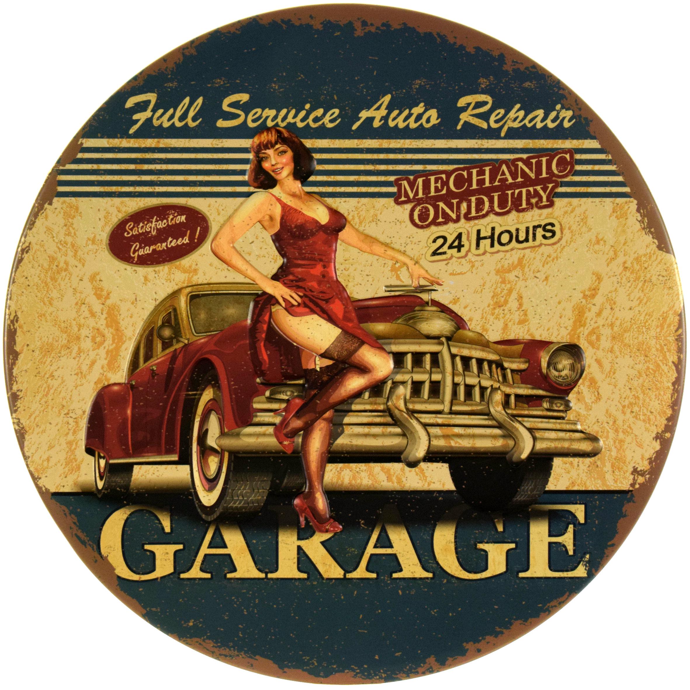 Табличка металлическая Гараж Полный Сервис/Garage Full Service круглая 30 см