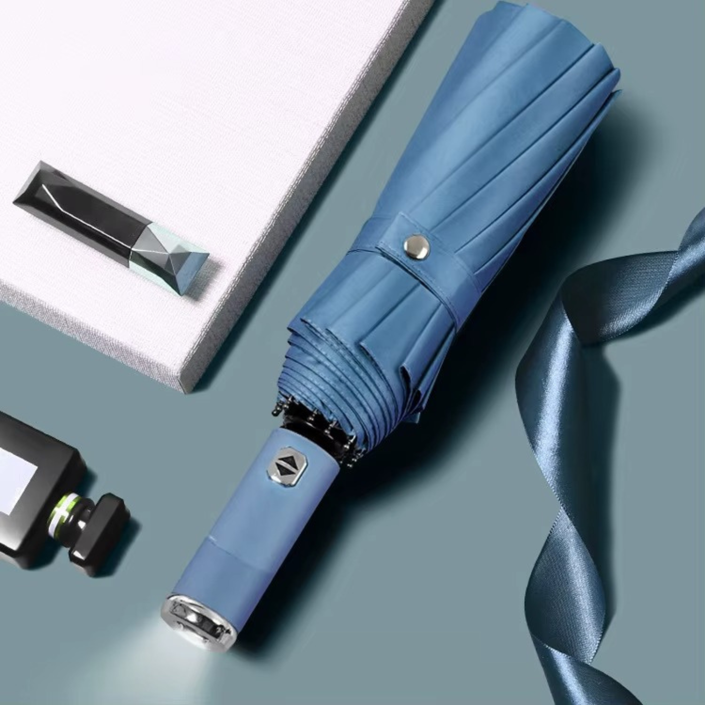 Зонтик с Led-фонарем от дождя солнца автоматический 10 спиц диаметр 98 см Hazy Blue