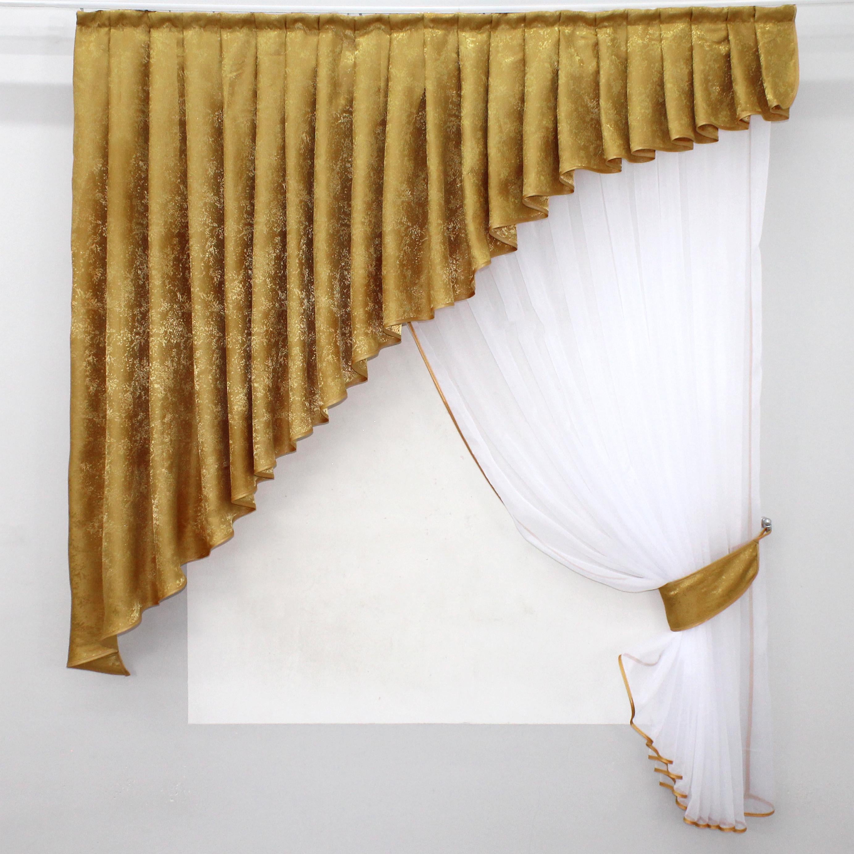 Шторка с ламбрекеном VR-Textil № 039к 180х170 см Белый/Золотистый (52-0524)