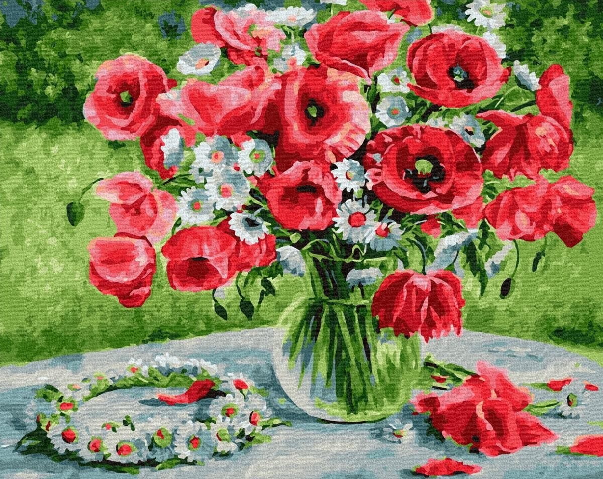 Картина по номерам Brushme PGX30137 Маки и виночок из ромашек 40x50 см (1221914030)