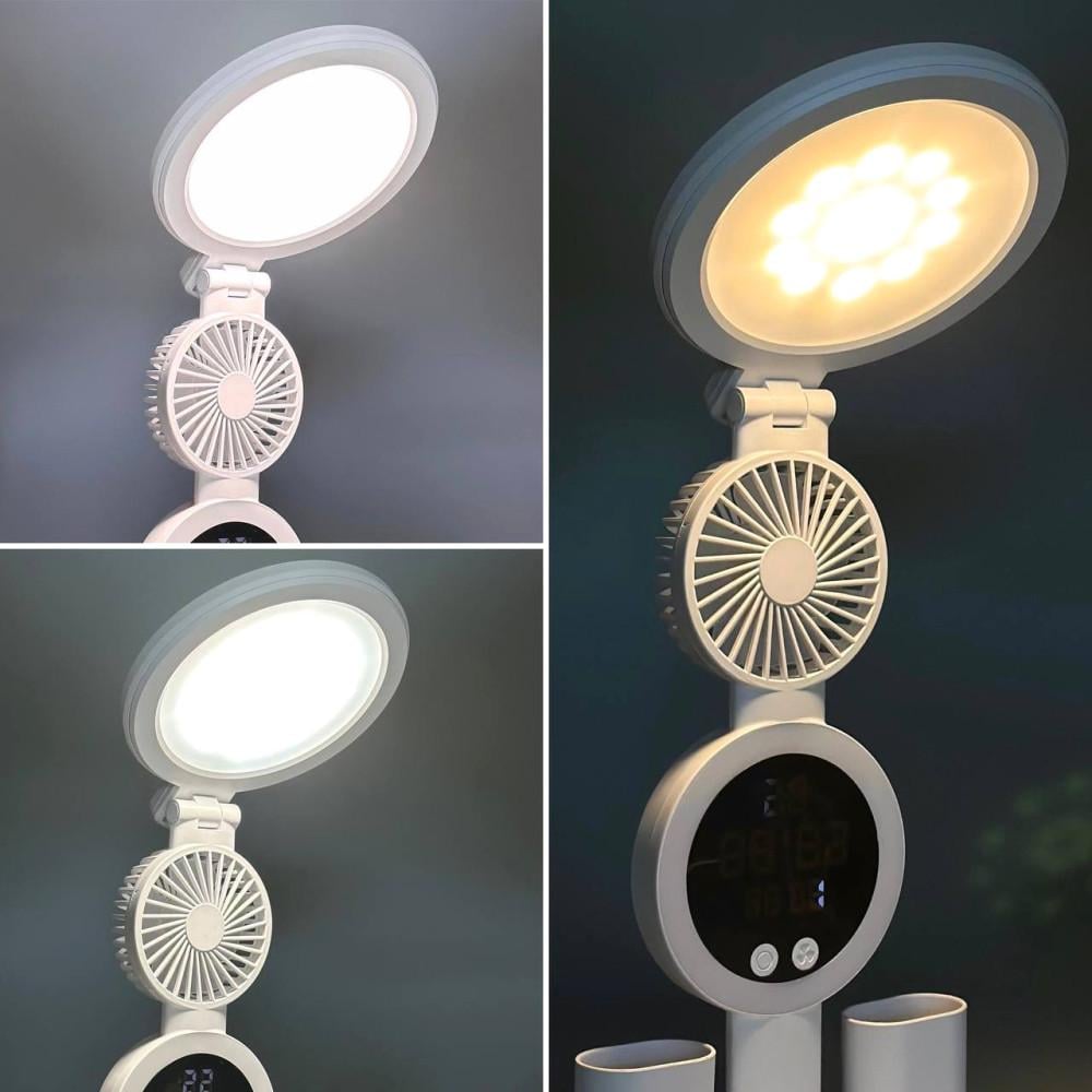 Настольная лампа с вентилятором и дисплеем AT-1701 18650 4 режима RGB Белый (AT-1701) - фото 2