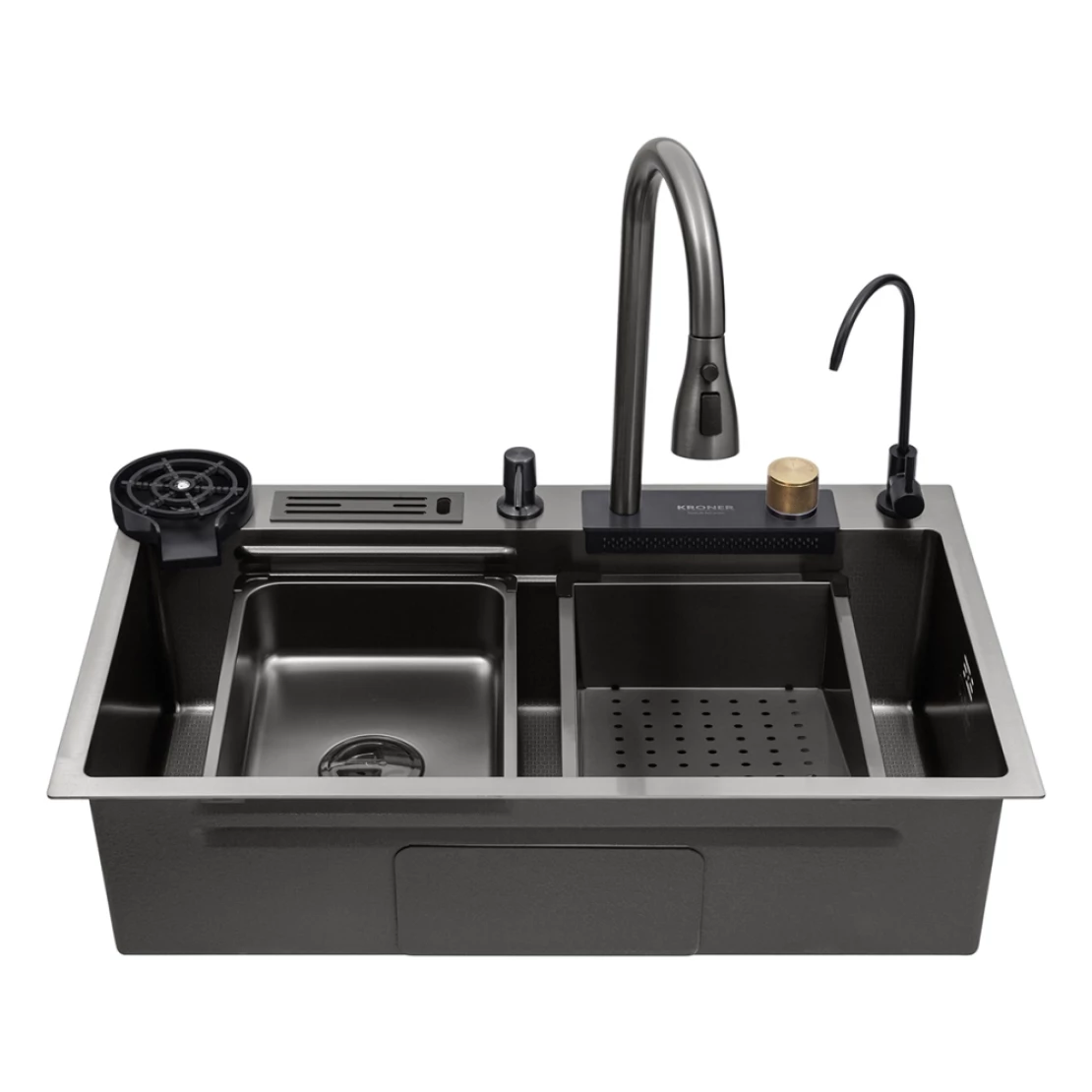 Мийка кухонна Kroner KRP Schwarze SET7545NB PVD 3,0/0,8 мм (CV033805) - фото 5 Мийка кухонна Kroner KRP Schwarze SET7545NB PVD 3,0/0,8 мм (CV033805) - фото 5