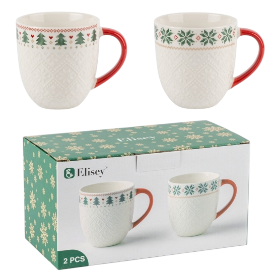 Набор чашек Рождественский узор из керамики 630 мл 2 шт. Белый (150-81-6035-004)