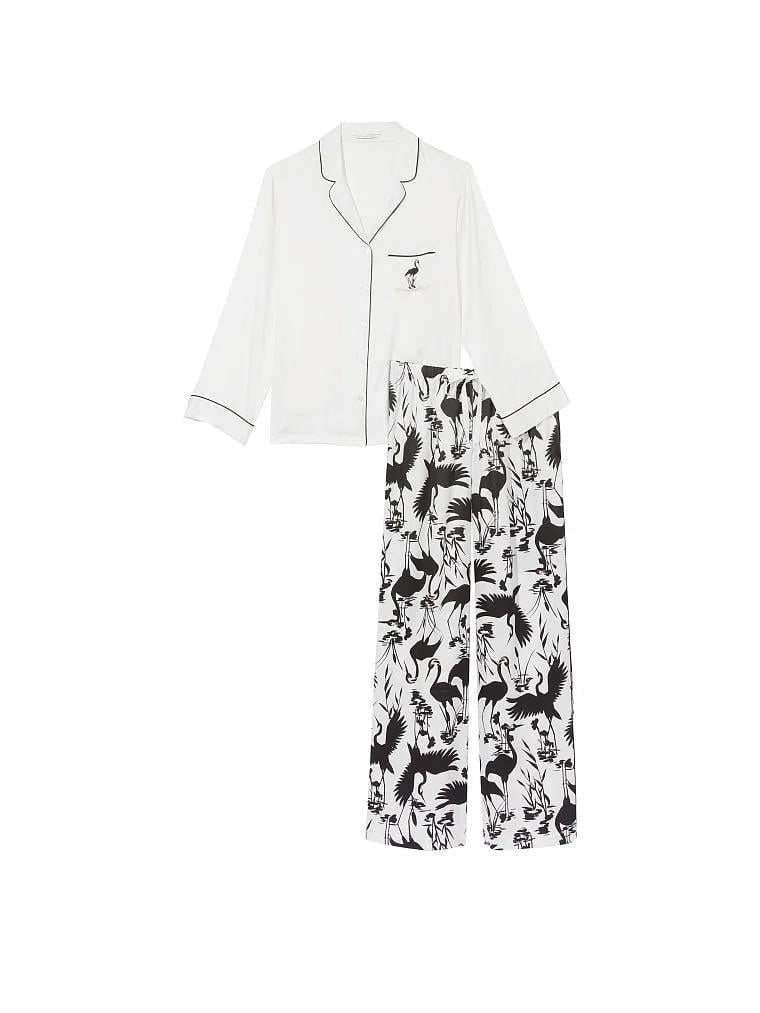 Піжама сатинова сорочка/штани Victoria's Secret Satin Long Pajama Set XS Білий (26701358) - фото 3