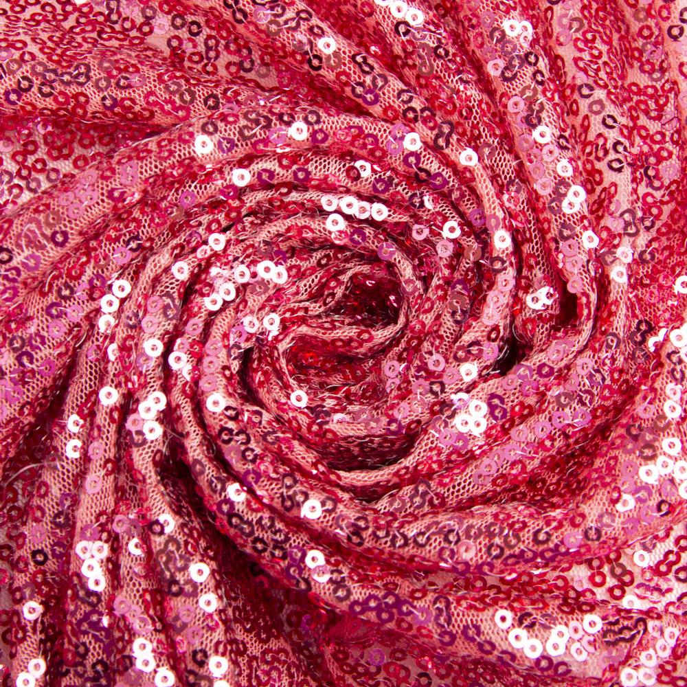 Ткань сетка с пайетками Коралл (24376)