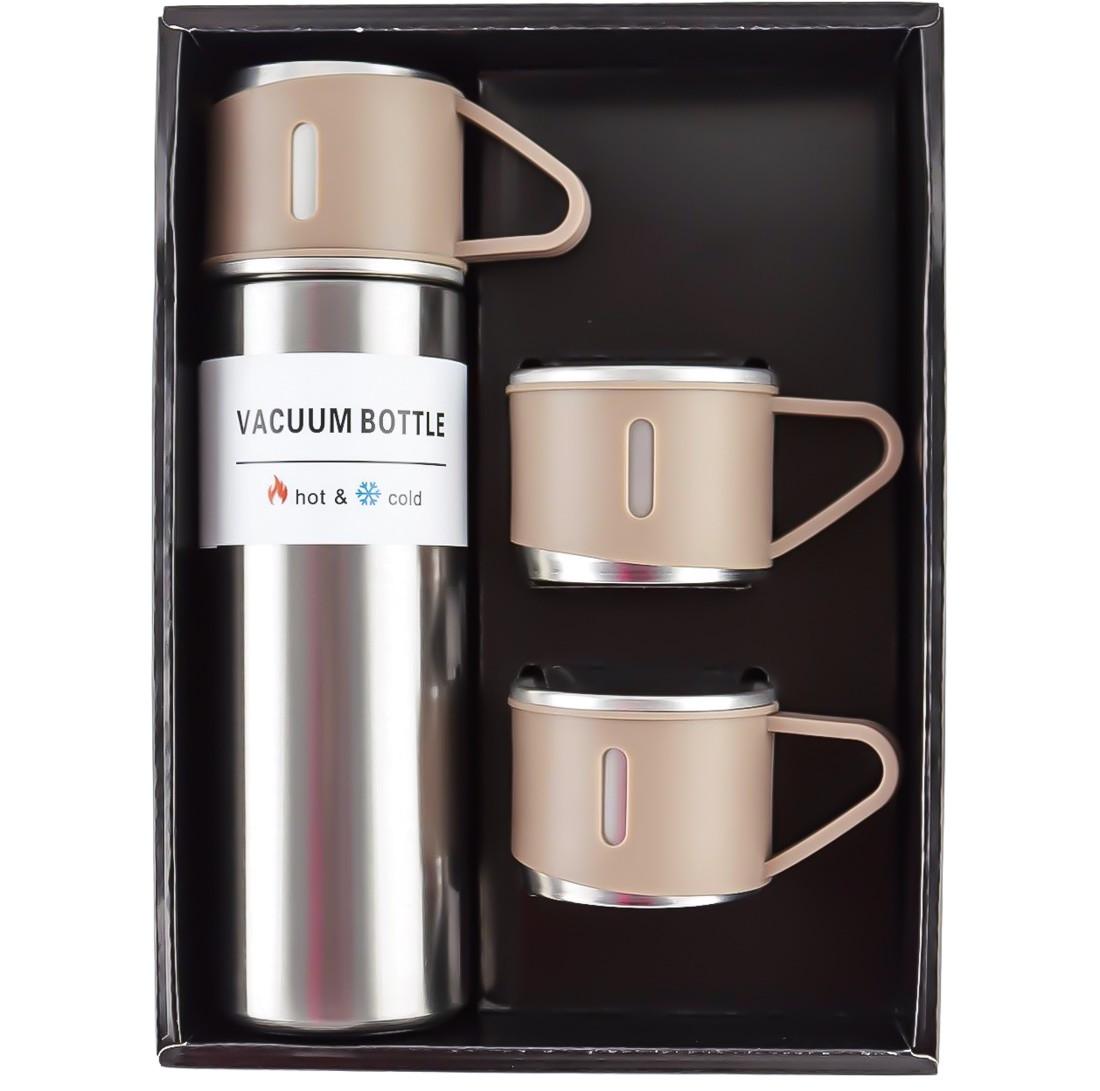 Набор термос с чашками 3 шт. с вакуумной изоляцией в подарочной упаковке 500 мл Коричневый (MX-00008959T) - фото 1 Набор термос с чашками 3 шт. с вакуумной изоляцией в подарочной упаковке 500 мл Коричневый (MX-00008959T) - фото 1