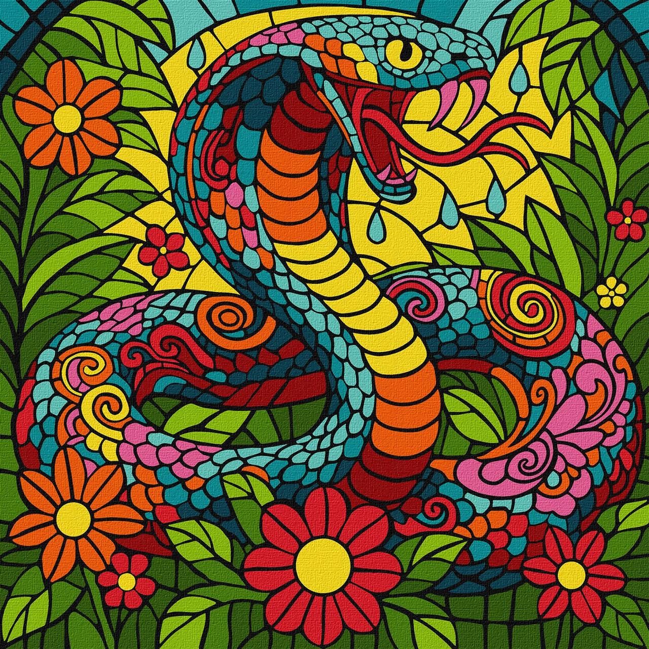 Картина за номерами Ideyka Вітраж Тропічна кобра 30х30 см (2824290356)