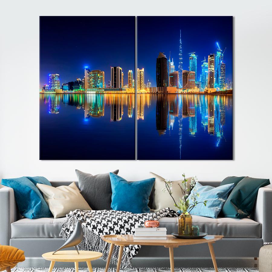 Настенний декор Неоновые небоскрёбы Дубая 111x81 см (A857-2)