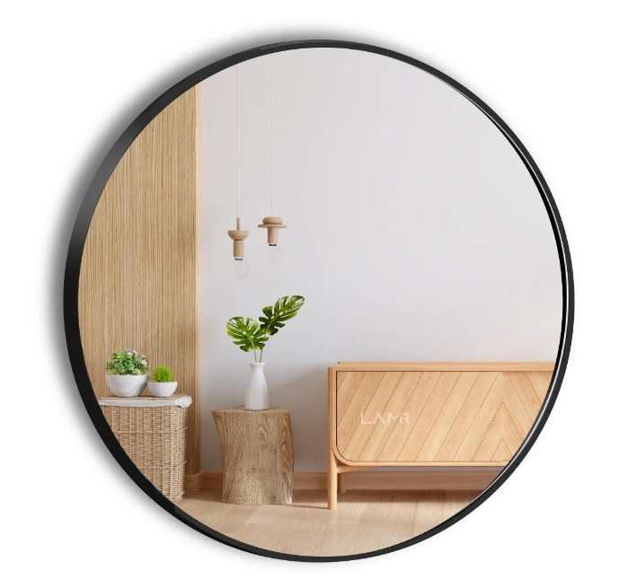 Зеркало с LED подсветкой стены круглое La Mir модель Adeo в черной раме ПВХ c датчиком движения 50х50 см (26223385050-frame)