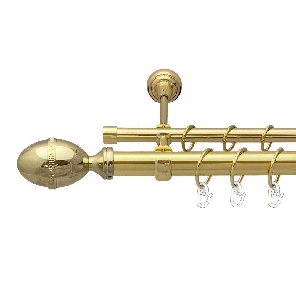 Карниз металлический Orvit Фарже двухрядный открытый/гладкая труба/кольцо металлическое Золото 25/19 мм 160 см (00-00012830)