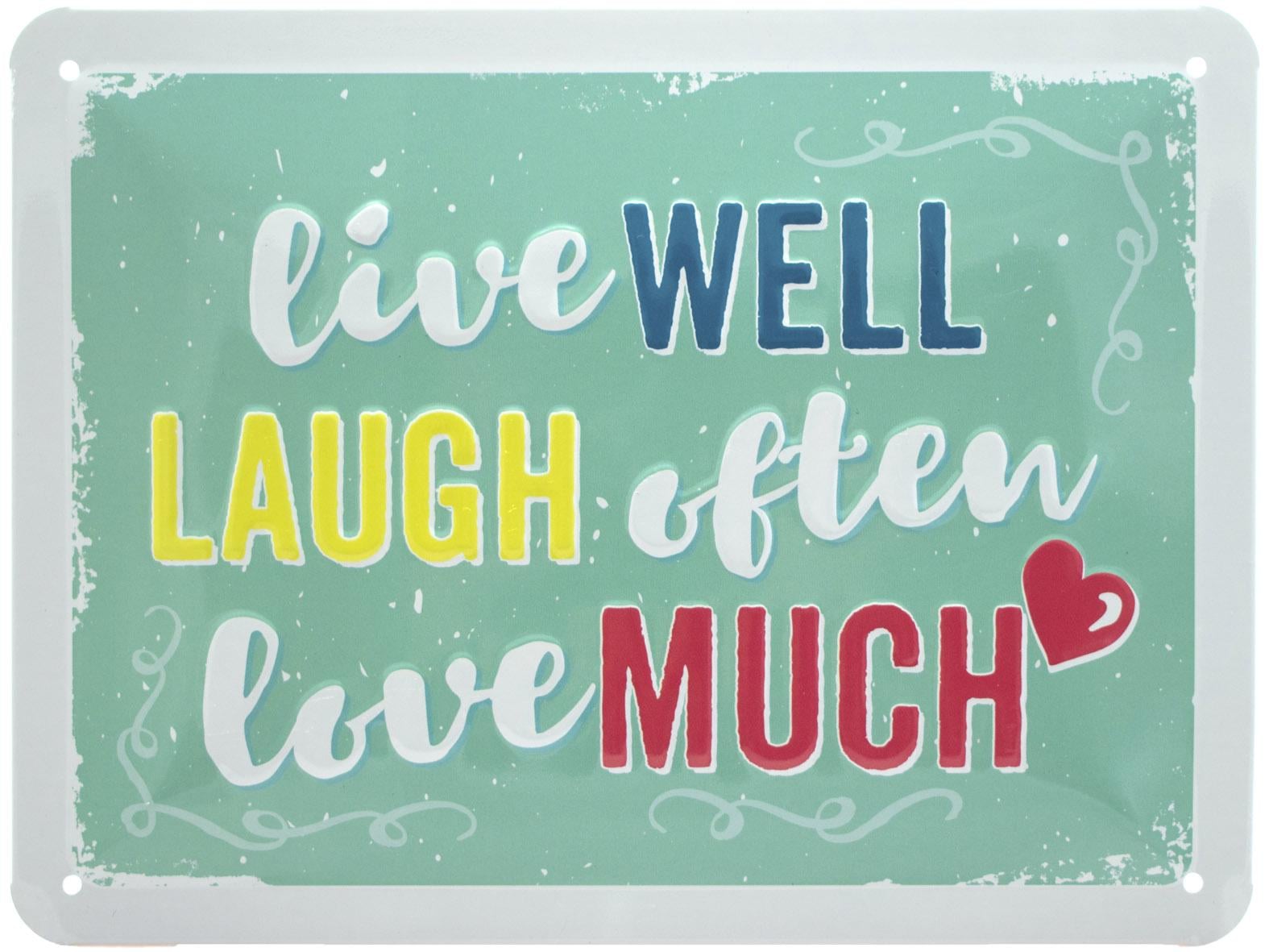 Табличка металлическая Живи Лучше смейся Чаще Люби Больше/Live Well Laugh Often Love Much 15х20 см