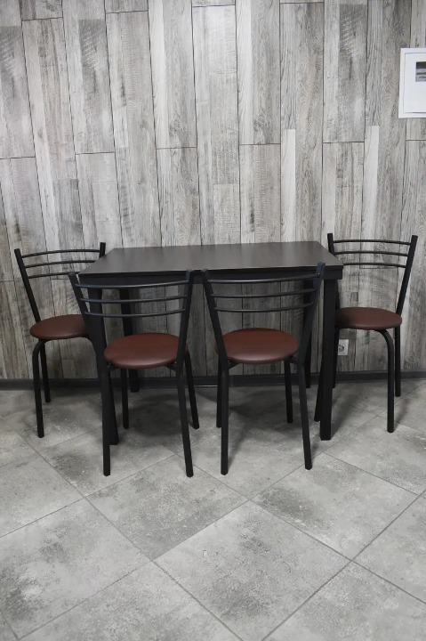 Комплект кухонний розкладний стіл та стільці 4 шт. Ніка в чорному каркасі 60х80/80х120х75 см Чорний/Коричневий (28373738)