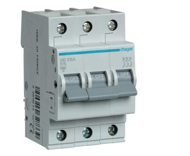 Автоматический выключатель Hager 3P 6kA 16A (27110758)