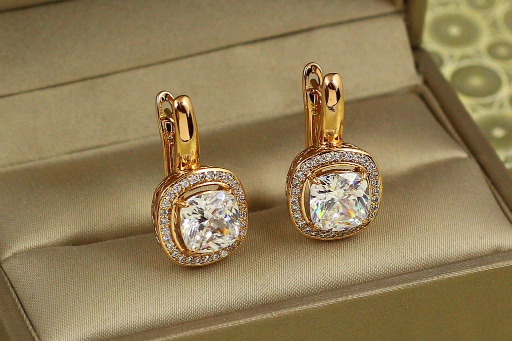 Серьги Xuping Jewelry Титанк с белым камнем 2,3 см Золотистый (28145441)