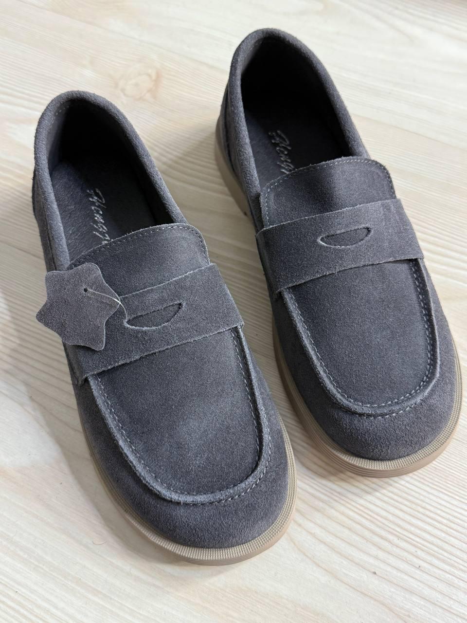Туфли женские Hengji 588-2 замшевые лоферы р. 36 Серый (5058)