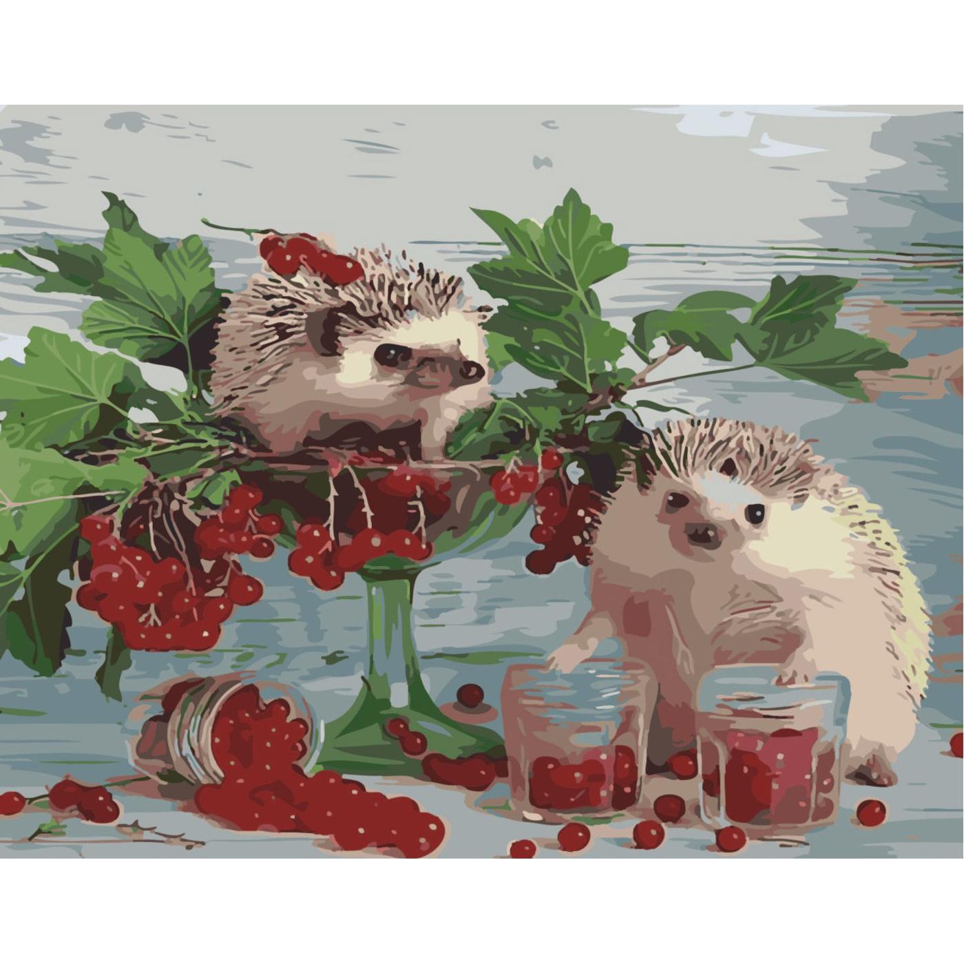 Картина по номерам Strateg Калина для ежиков на цветном фоне 40x50 см (Str-SY6483)