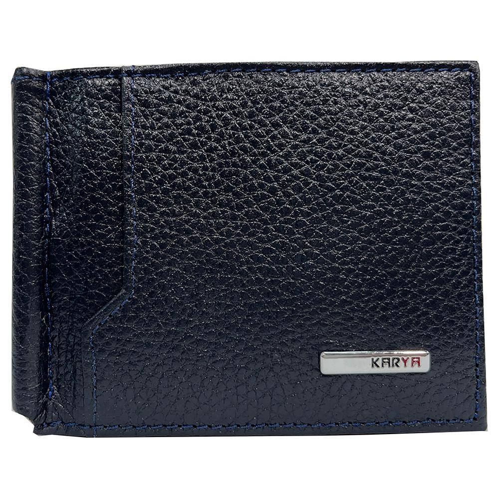 Зажим для купюр чоловічий Karya 0455-44 з натуральної шкіри Темно-синій (2555971239)