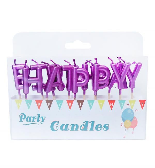 Свічки для торта Happy Birthday набір 13 шт. 3 см Бузковий