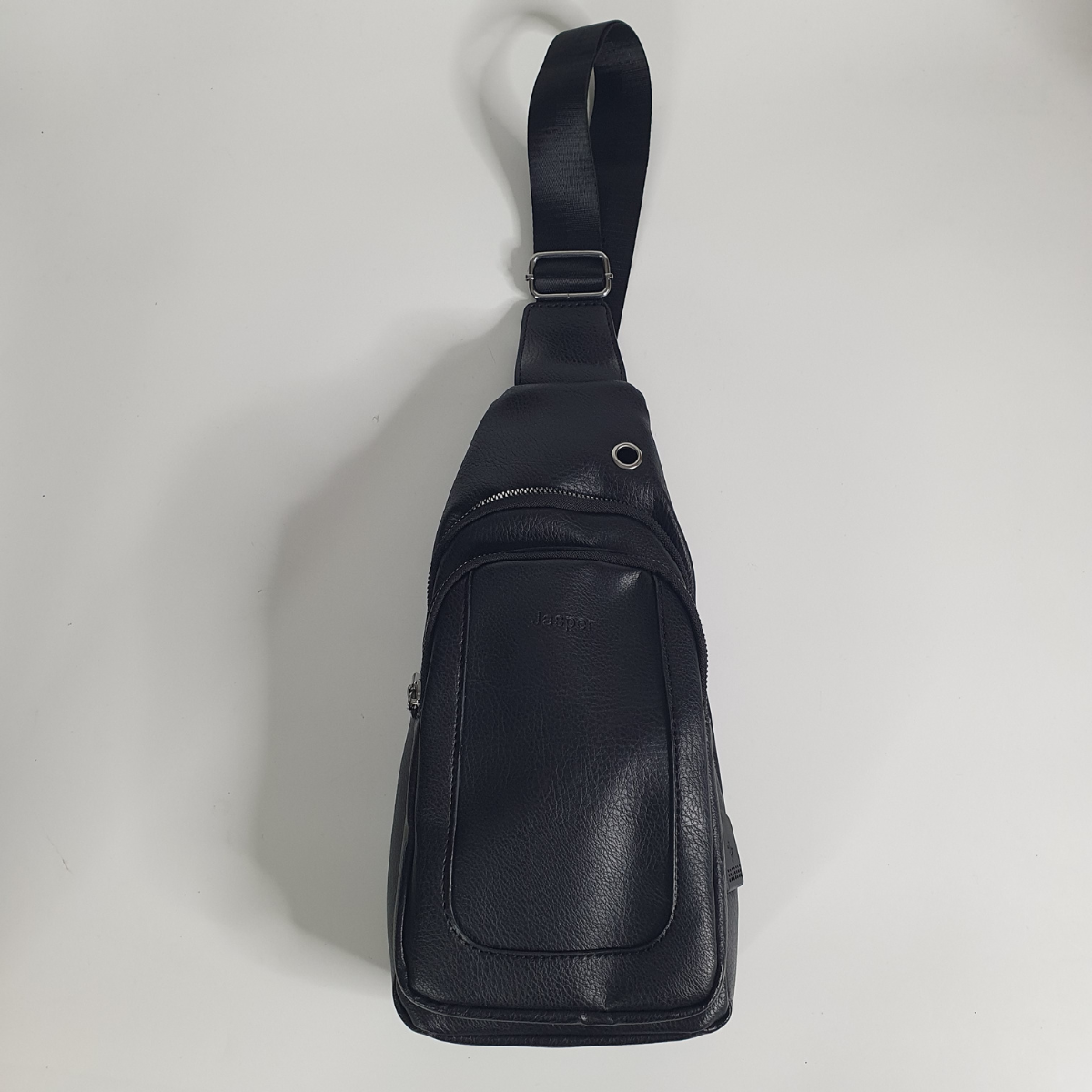 Сумка-бананка мужская Jasper Collection на грудь с плечевым ремнем и застежкой-молнией экокожа (TT-0087-Black)