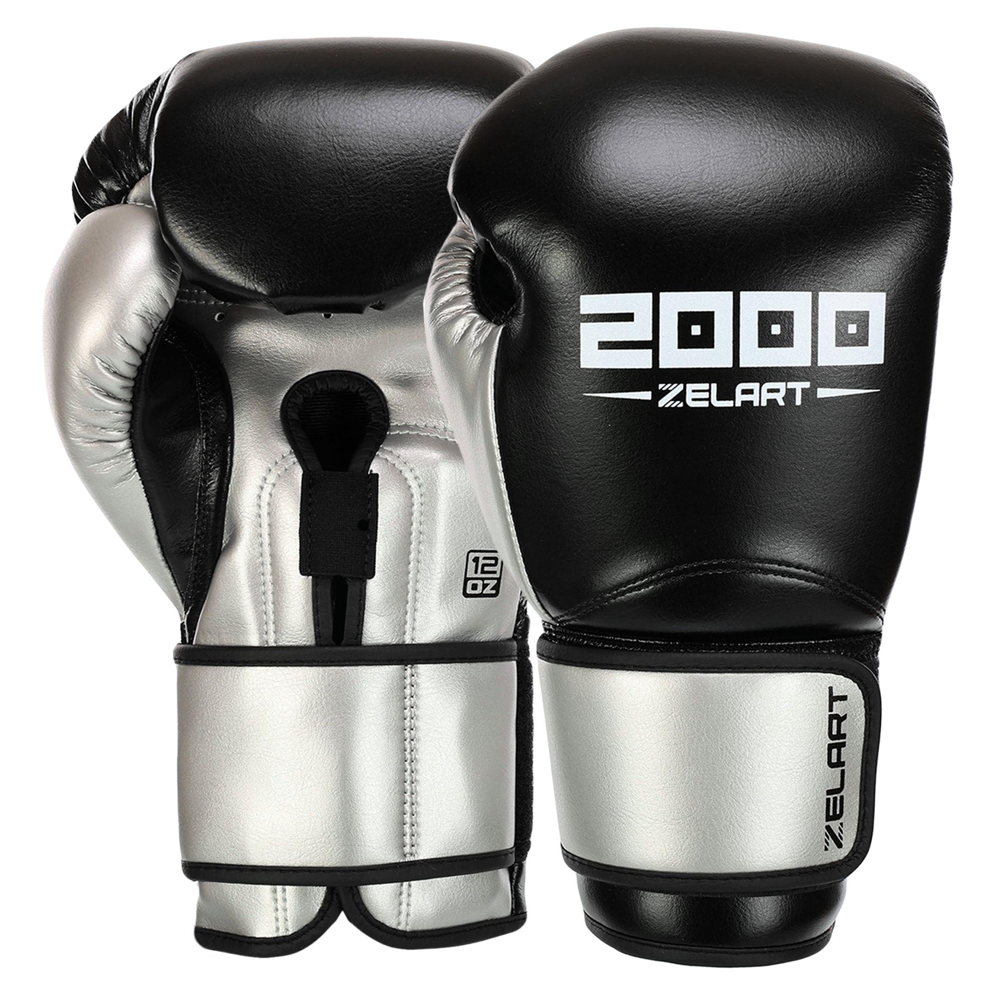 Боксерские перчатки кожаные Zelart BO-3897 12 унций Черно-серебряный