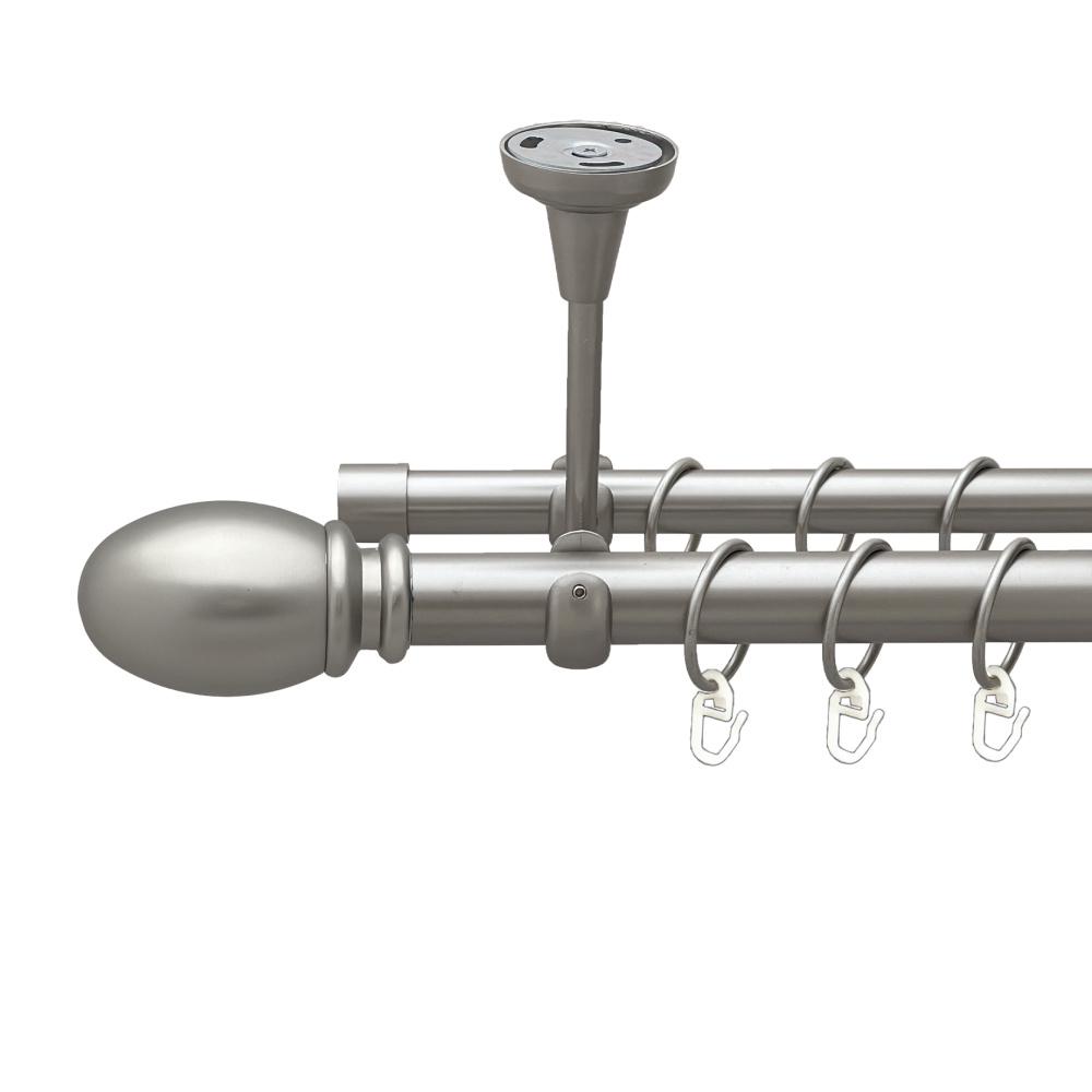 Карниз Orvit Белуно металевий дворядний відкритий до стелі гладка труба кільце металеве 25/19 мм 200 см Сатин (00-00023881)