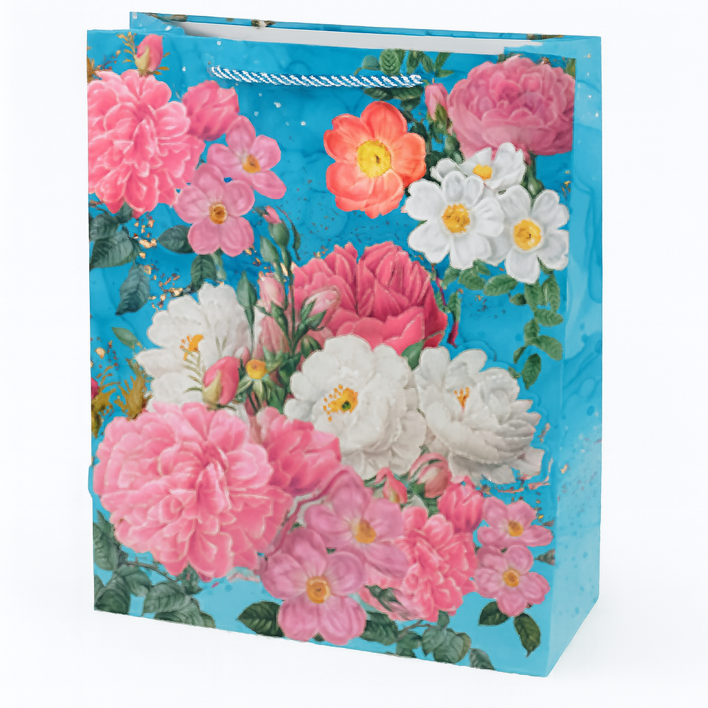 Подарочный пакет с цветами Flowers 3D R34427-L 31х40х12 см Голубой