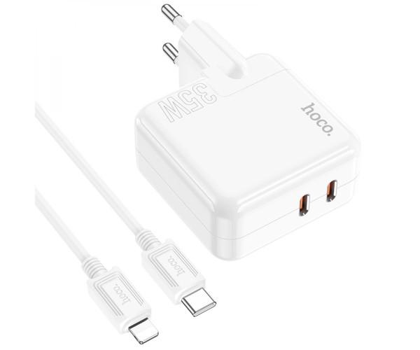 Устройство зарядное сетевое Hoco C110A Lucky 2Type-C QC 3.0 PD35W cable Type-C to Lightning White - фото 3