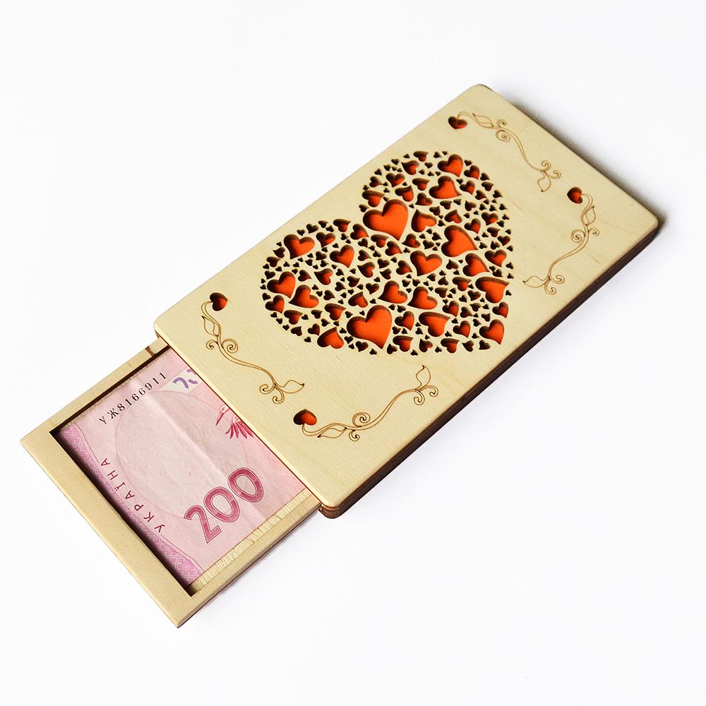 ᐉ Деревянный конверт для денег Сердца 18х10х1,5 см (box-hinh) • Купить ...