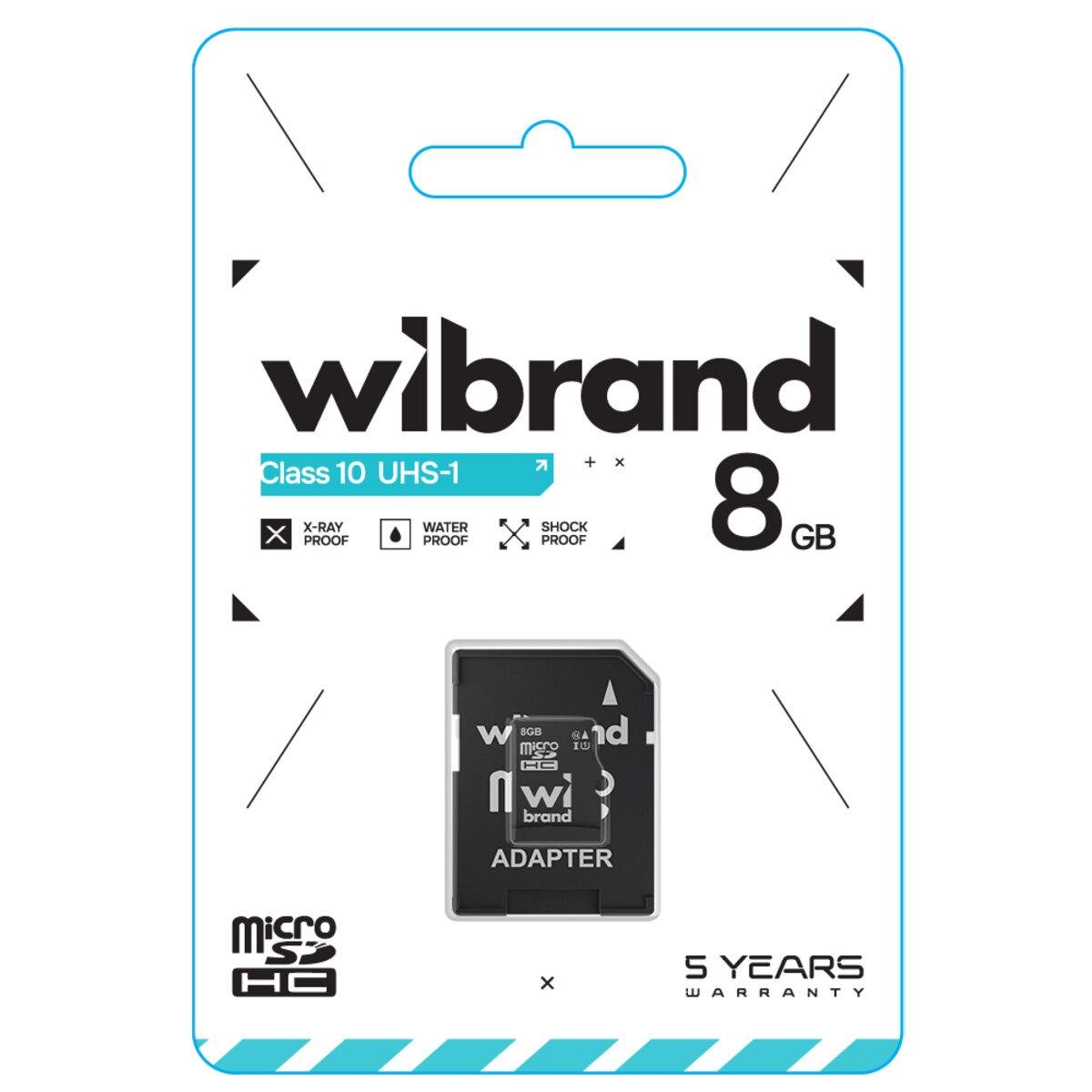 Карта памяти Wibrand microSDHC 8 Gb Class 4 Adapter SD WICDC4/8 Gb-A Black (606094) - фото 1