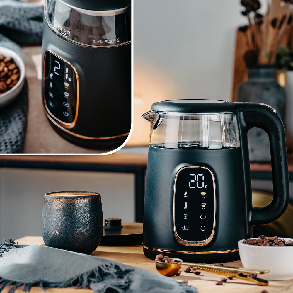 Электрочайник Adler AD 1305 пластик/стекло дисплей/регулятор температуры 1,7 л Black/Gold (27224664) - фото 12