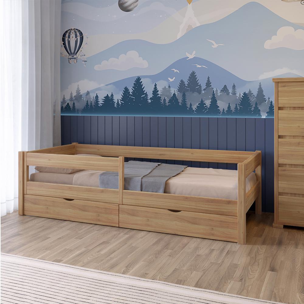 Кровать детская Mebigrand Атланта Литл бортики/ящики 80x200 см Орех светлый (MBG-2701)