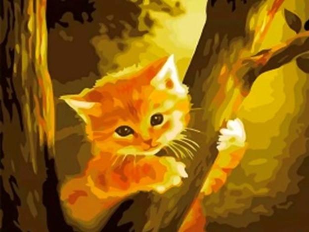 Алмазная мозаика Котенок на дереве кошка кот 5D полна на подрамнике 30х40 см (2262107461)