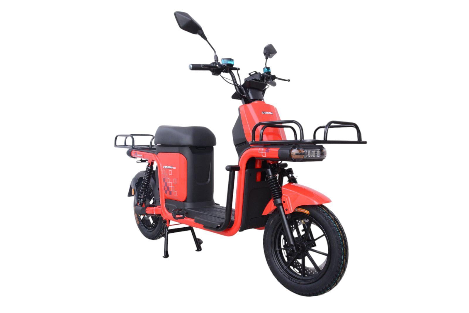 Електроскутер вантажний з двома великими багажниками Crosser SUPER MAX 1200W 60V30AH Li-Fe USB зарядка Червоний