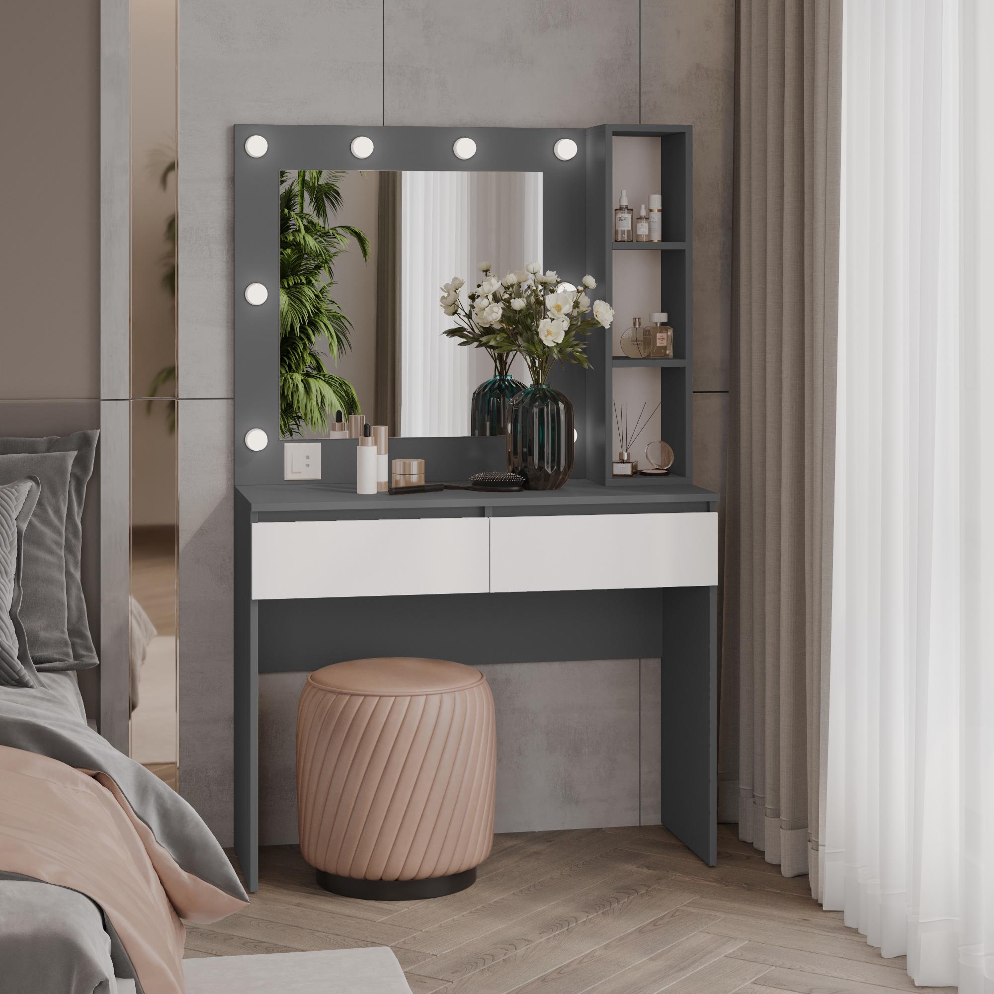 Туалетный столик с квадратным зеркалом ТЗ-Лайт 2 1600х1000х400 мм Антрацит/Белый - фото 1