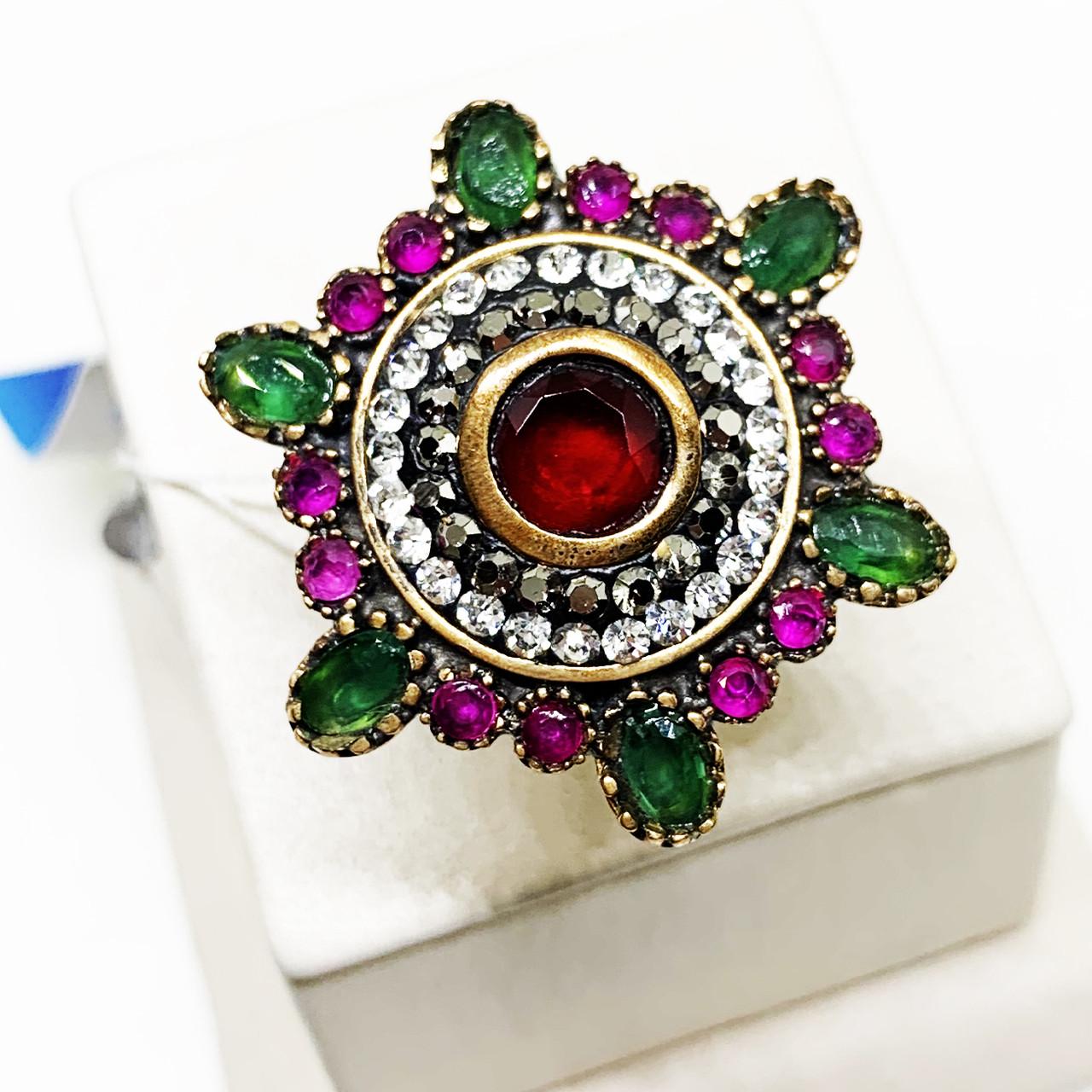 Кольцо серебряное с рубином/изумрудом и сапфиром р. 18 10,05 г (1597722687)