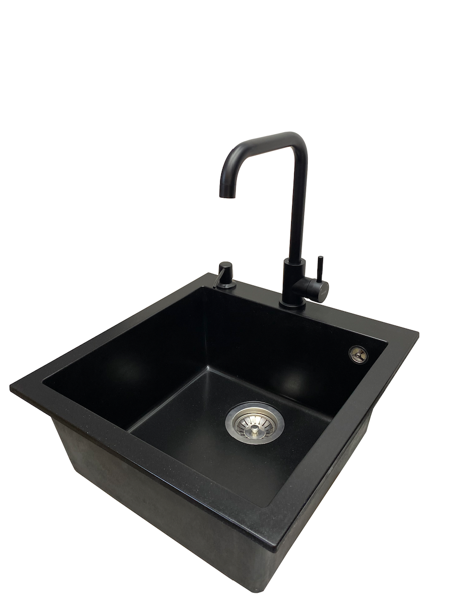 Мойка для кухни VECTOR Front 47x50 см дозатор/сифон/смеситель Черный (57cce2bd)