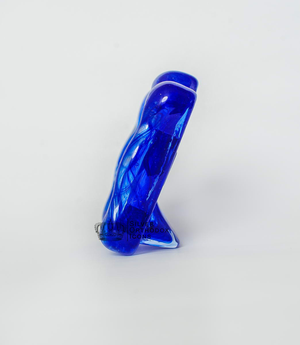 Ікона cрібна Ангел Охоронець в синьому муранському склі 7х9 см - фото 2