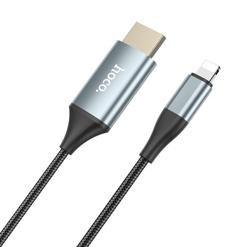 Кабель Hoco UA15 Lightning to HDMI 1080p HD нейлоновая оплетка 2 м Серый - фото 4