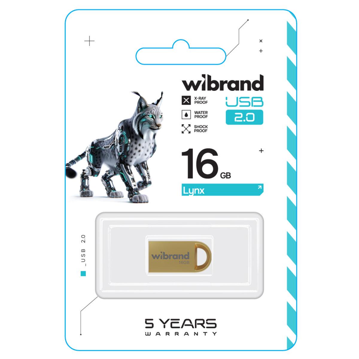 Флеш-пам'ять USB металлический брелок моноблок Wibrand WI2.0/LY16M2G USB 2.0 Lynx 16 Gb Gold (600985) - фото 2